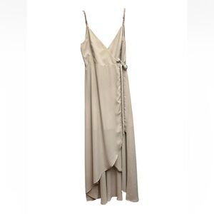 SHOW ME YOUR MUMU Dress Womens Large Mariah Wrap Dress Beige Hi-low